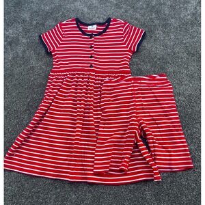 Hanna Andersson Red and White Striped Dress with Navy Trim/Shorts, Size 8